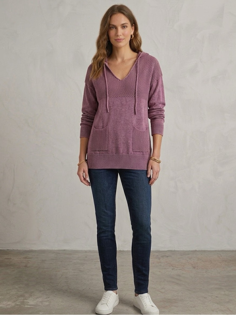Material Girl Dusty Rose V-Neck Hooded Sweater